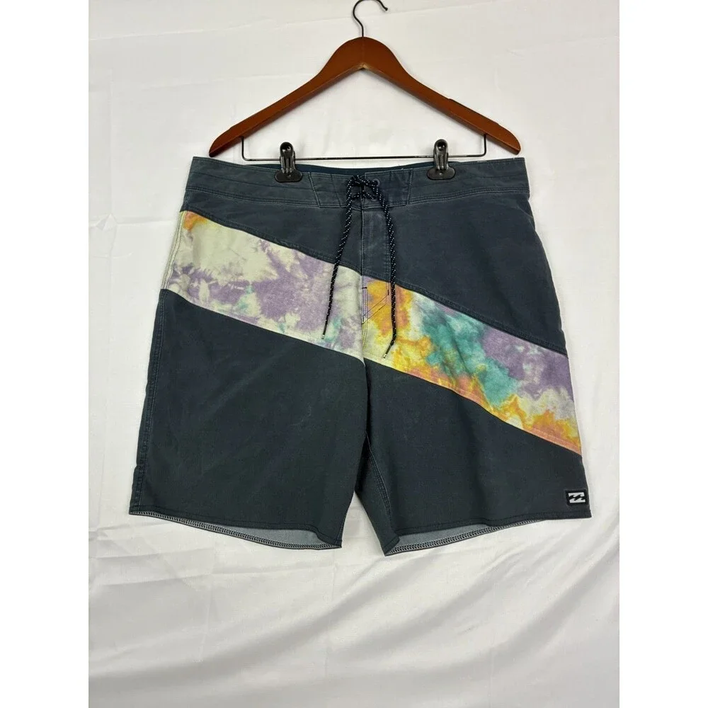 Billabong Recycler T-Street Pro Boardshorts Mens 36 Blue Tie Dye 90s Surf Swim